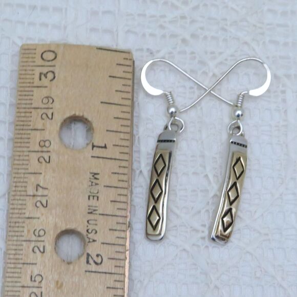 Vintage Gold and Sterling Earrings Silver Native American Made Dangle Story Book - Picture 6 of 10